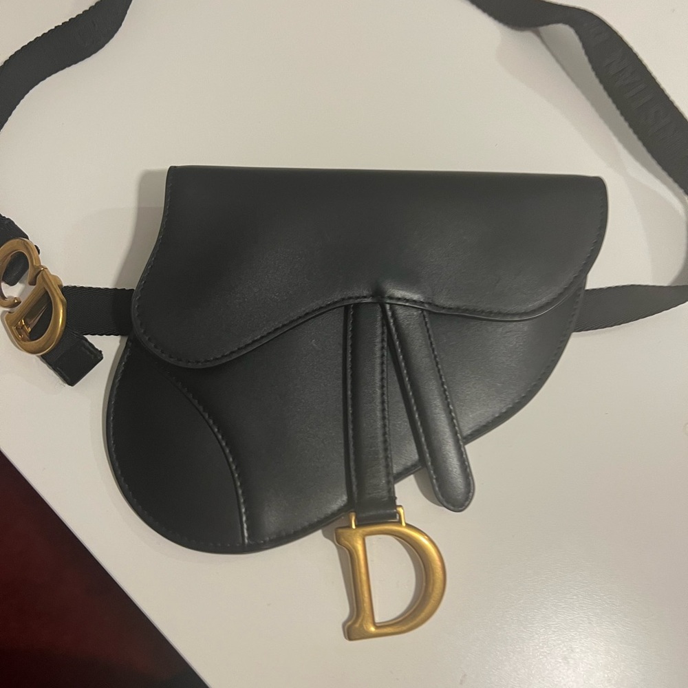 CHRISTIAN DIOR BLACK CALFSKIN SADDLE BELT BAG